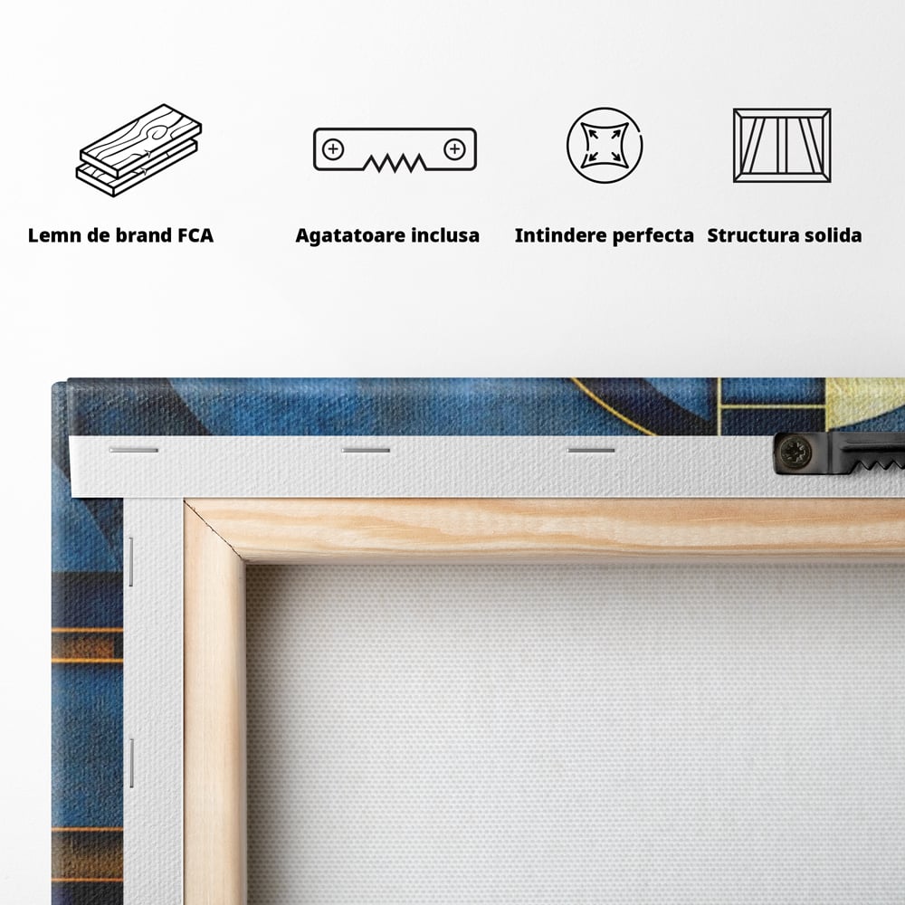 Tablou Canvas Premium, LuxCanva® C1304, Albastru arhitectural, Geometrie, Culori, Abstract, Albastru, Auriu, Profund, Minimalism, Design, Mural, Interior, Expozitie, Arta, Birou, Living, Dormitor