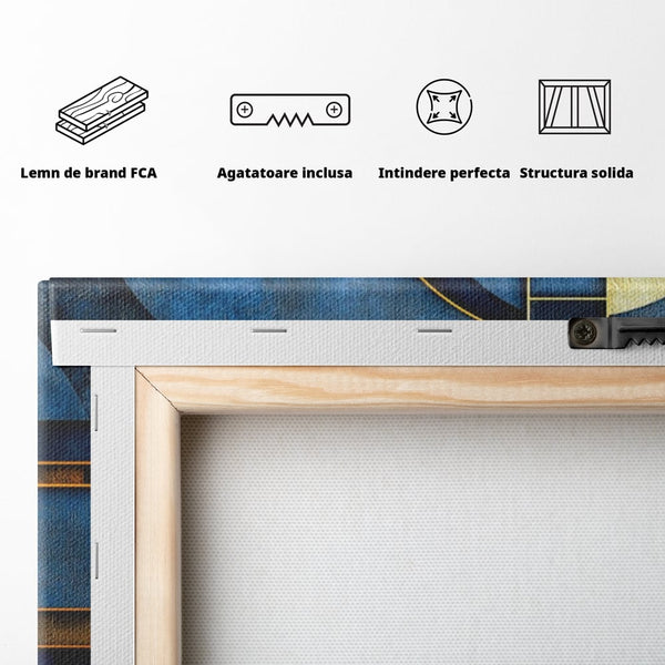 Tablou Canvas Premium, LuxCanva® C1304, Albastru arhitectural, Geometrie, Culori, Abstract, Albastru, Auriu, Profund, Minimalism, Design, Mural, Interior, Expozitie, Arta, Birou, Living, Dormitor