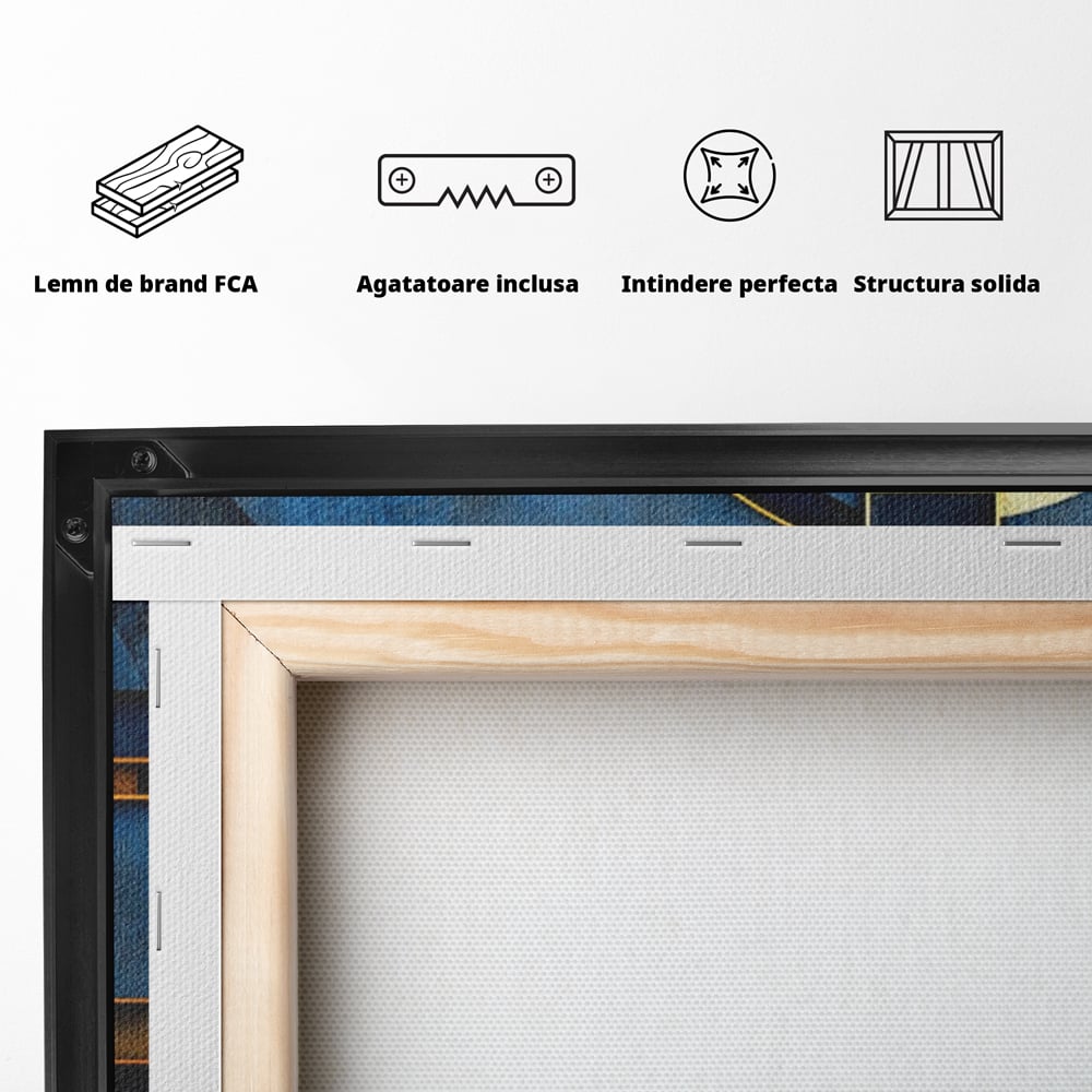 Tablou Canvas Premium, LuxCanva® C1304, Albastru arhitectural, Geometrie, Culori, Abstract, Albastru, Auriu, Profund, Minimalism, Design, Mural, Interior, Expozitie, Arta, Birou, Living, Dormitor
