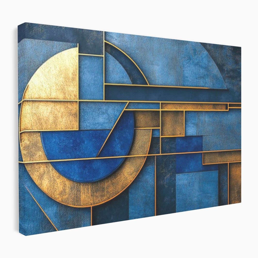 Tablou Canvas Premium, LuxCanva® C1304, Albastru arhitectural, Geometrie, Culori, Abstract, Albastru, Auriu, Profund, Minimalism, Design, Mural, Interior, Expozitie, Arta, Birou, Living, Dormitor