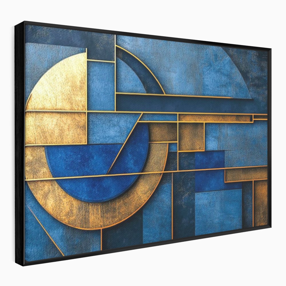Tablou Canvas Premium, LuxCanva® C1304, Albastru arhitectural, Geometrie, Culori, Abstract, Albastru, Auriu, Profund, Minimalism, Design, Mural, Interior, Expozitie, Arta, Birou, Living, Dormitor