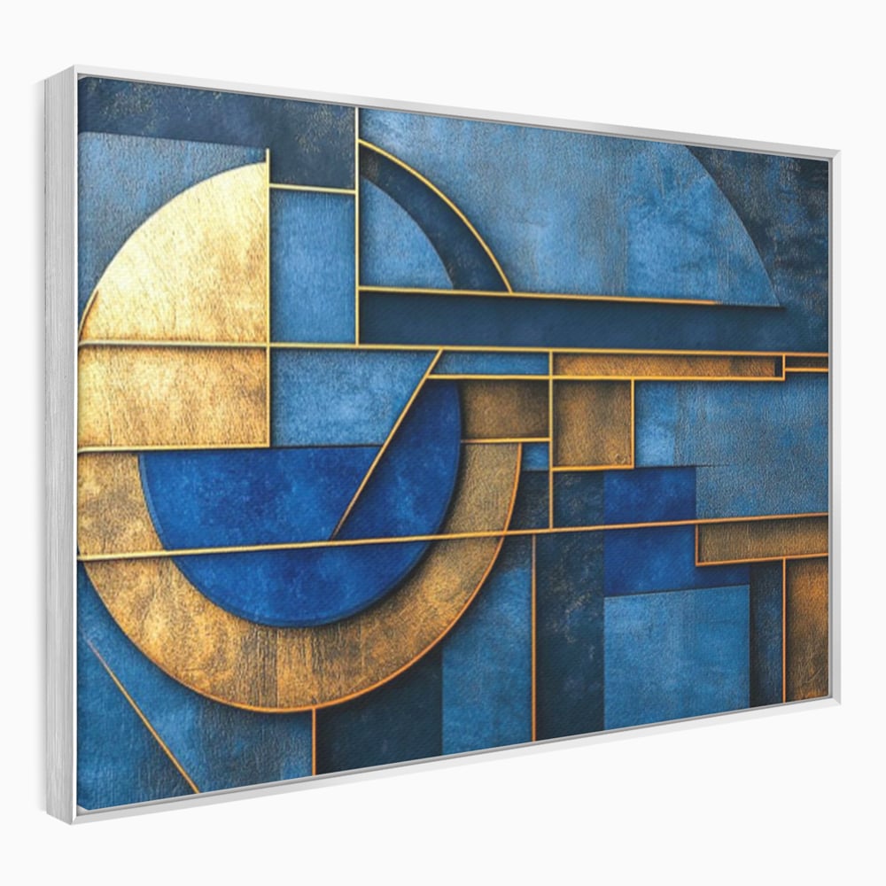 Tablou Canvas Premium, LuxCanva® C1304, Albastru arhitectural, Geometrie, Culori, Abstract, Albastru, Auriu, Profund, Minimalism, Design, Mural, Interior, Expozitie, Arta, Birou, Living, Dormitor