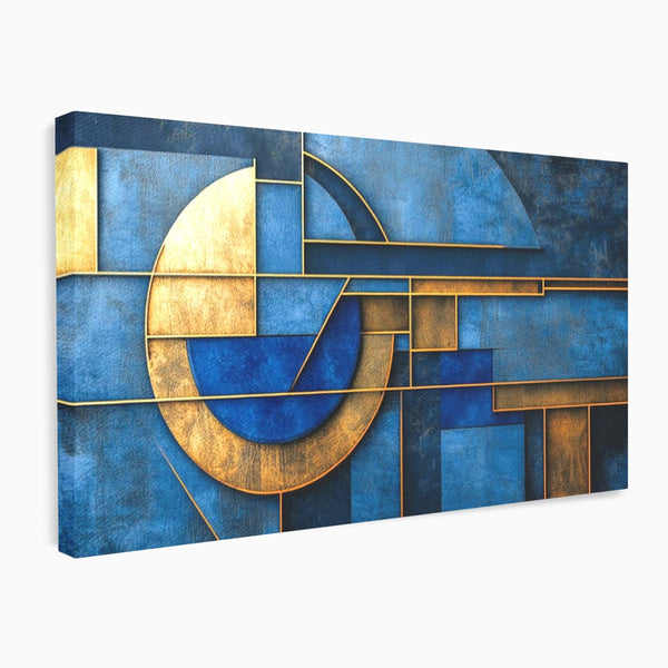 Tablou Canvas Premium, LuxCanva® C1304, Albastru arhitectural, Geometrie, Culori, Abstract, Albastru, Auriu, Profund, Minimalism, Design, Mural, Interior, Expozitie, Arta, Birou, Living, Dormitor