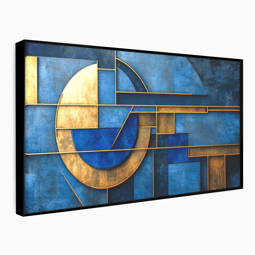 Tablou Canvas Premium, LuxCanva® C1304, Albastru arhitectural, Geometrie, Culori, Abstract, Albastru, Auriu, Profund, Minimalism, Design, Mural, Interior, Expozitie, Arta, Birou, Living, Dormitor