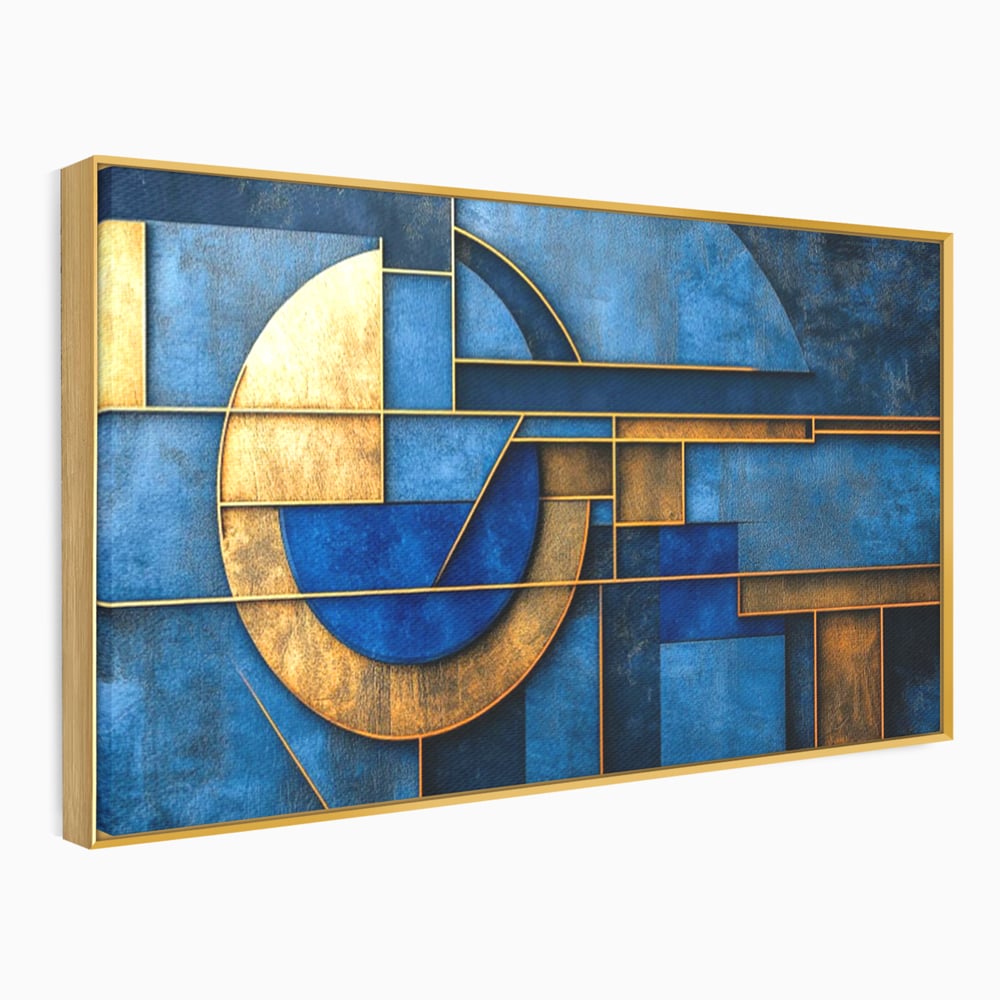 Tablou Canvas Premium, LuxCanva® C1304, Albastru arhitectural, Geometrie, Culori, Abstract, Albastru, Auriu, Profund, Minimalism, Design, Mural, Interior, Expozitie, Arta, Birou, Living, Dormitor
