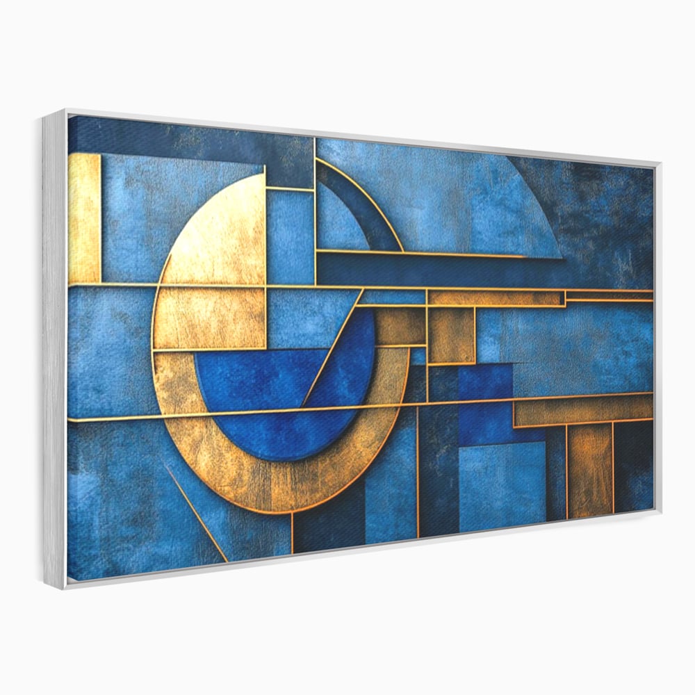 Tablou Canvas Premium, LuxCanva® C1304, Albastru arhitectural, Geometrie, Culori, Abstract, Albastru, Auriu, Profund, Minimalism, Design, Mural, Interior, Expozitie, Arta, Birou, Living, Dormitor