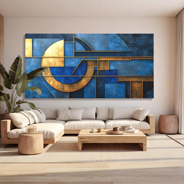 Tablou Canvas Premium, LuxCanva® C1304, Albastru arhitectural, Geometrie, Culori, Abstract, Albastru, Auriu, Profund, Minimalism, Design, Mural, Interior, Expozitie, Arta, Birou, Living, Dormitor
