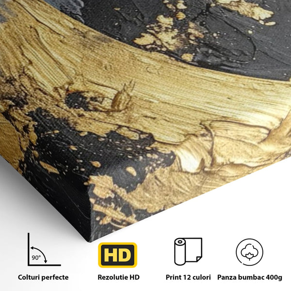Tablou Canvas Premium, LuxCanva® C1305, Tacere turnata in aur, Geometrie, Culori, Abstract, Auriu, Valuri, Minimalism, Design, Curgere, Miscare, Interior, Expozitie, Arta, Birou, Living, Dormitor