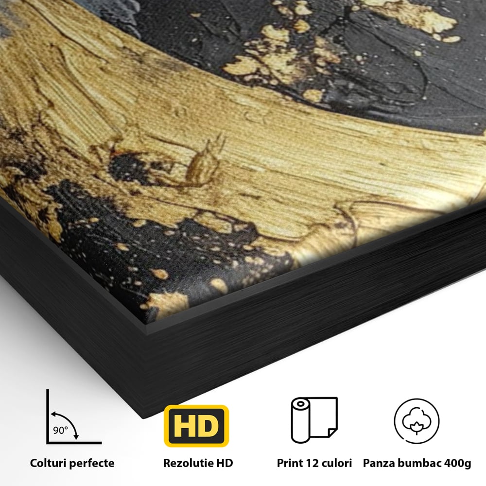 Tablou Canvas Premium, LuxCanva® C1305, Tacere turnata in aur, Geometrie, Culori, Abstract, Auriu, Valuri, Minimalism, Design, Curgere, Miscare, Interior, Expozitie, Arta, Birou, Living, Dormitor
