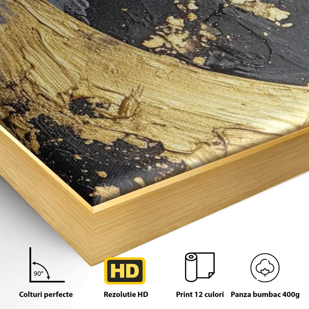 Tablou Canvas Premium, LuxCanva® C1305, Tacere turnata in aur, Geometrie, Culori, Abstract, Auriu, Valuri, Minimalism, Design, Curgere, Miscare, Interior, Expozitie, Arta, Birou, Living, Dormitor