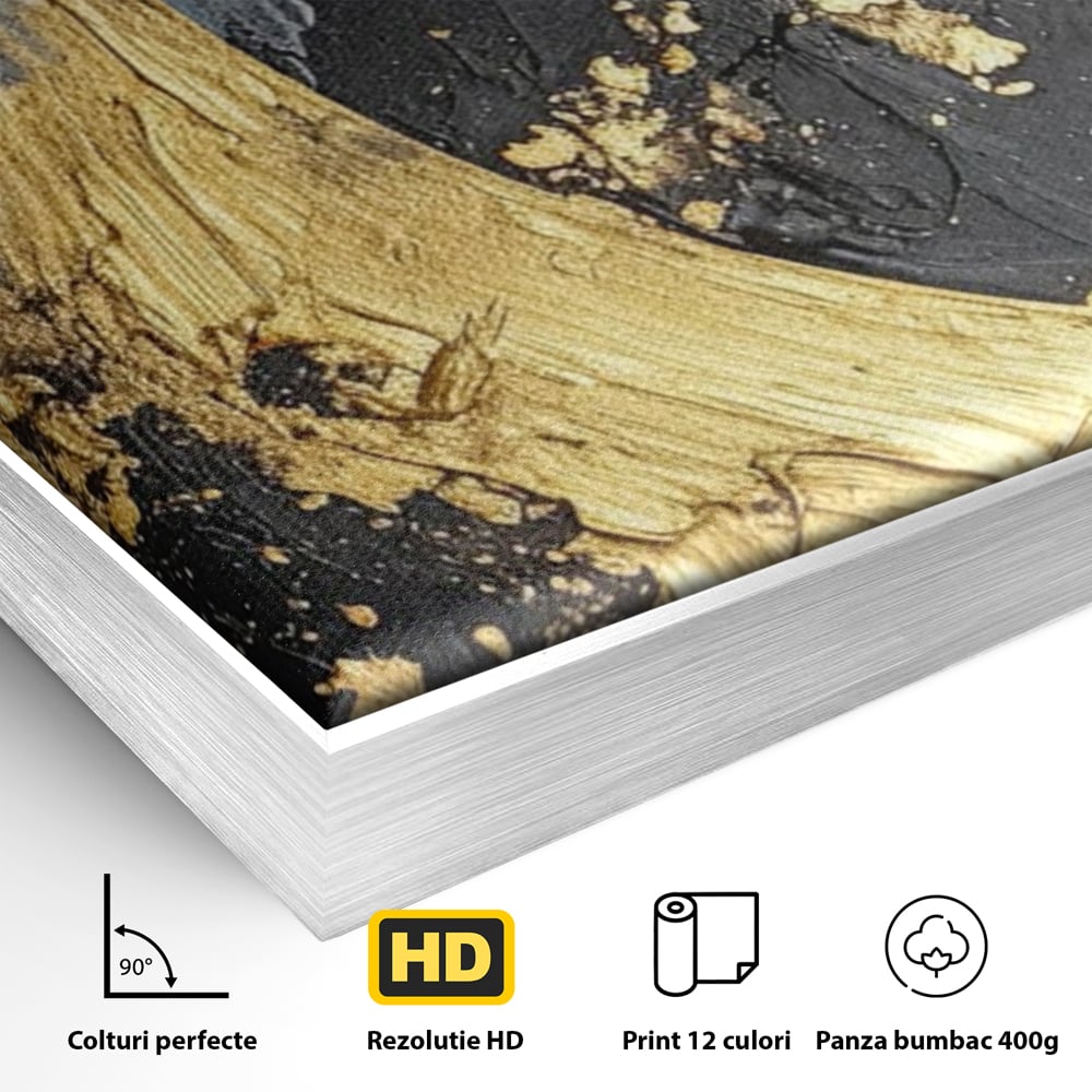 Tablou Canvas Premium, LuxCanva® C1305, Tacere turnata in aur, Geometrie, Culori, Abstract, Auriu, Valuri, Minimalism, Design, Curgere, Miscare, Interior, Expozitie, Arta, Birou, Living, Dormitor