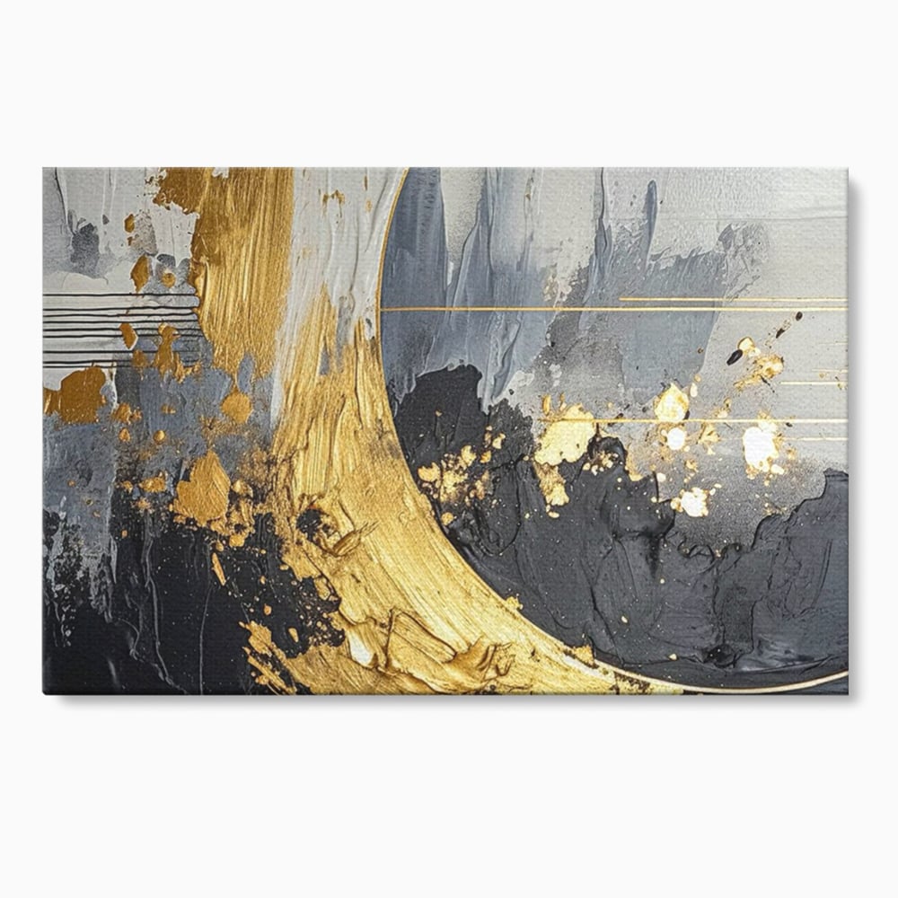 Tablou Canvas Premium, LuxCanva® C1305, Tacere turnata in aur, Geometrie, Culori, Abstract, Auriu, Valuri, Minimalism, Design, Curgere, Miscare, Interior, Expozitie, Arta, Birou, Living, Dormitor
