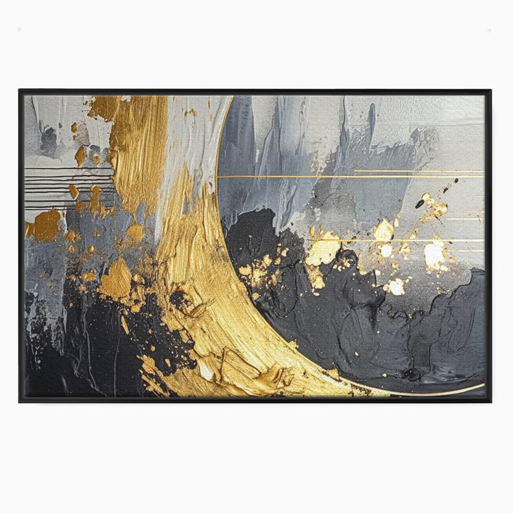 Tablou Canvas Premium, LuxCanva® C1305, Tacere turnata in aur, Geometrie, Culori, Abstract, Auriu, Valuri, Minimalism, Design, Curgere, Miscare, Interior, Expozitie, Arta, Birou, Living, Dormitor