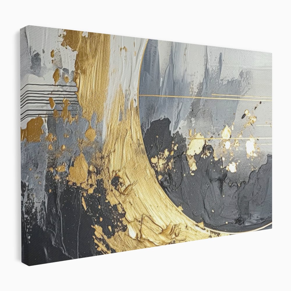 Tablou Canvas Premium, LuxCanva® C1305, Tacere turnata in aur, Geometrie, Culori, Abstract, Auriu, Valuri, Minimalism, Design, Curgere, Miscare, Interior, Expozitie, Arta, Birou, Living, Dormitor