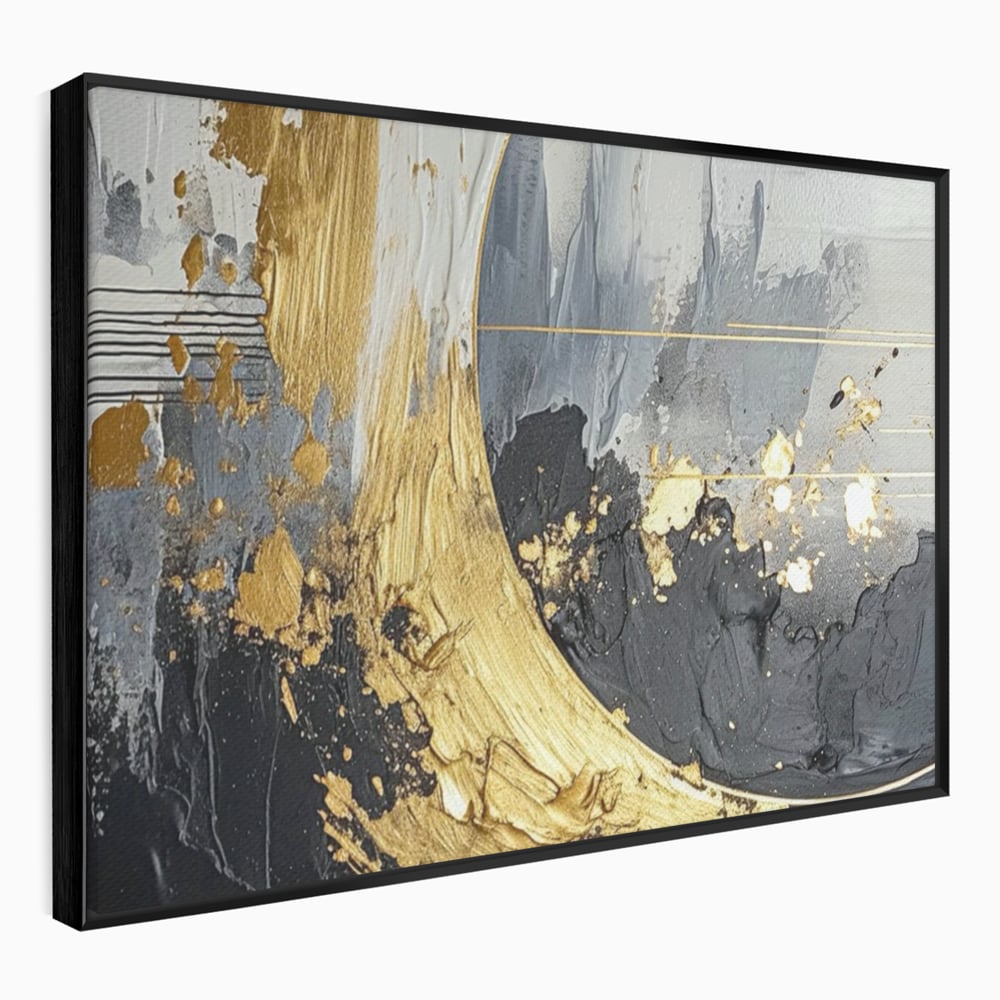 Tablou Canvas Premium, LuxCanva® C1305, Tacere turnata in aur, Geometrie, Culori, Abstract, Auriu, Valuri, Minimalism, Design, Curgere, Miscare, Interior, Expozitie, Arta, Birou, Living, Dormitor