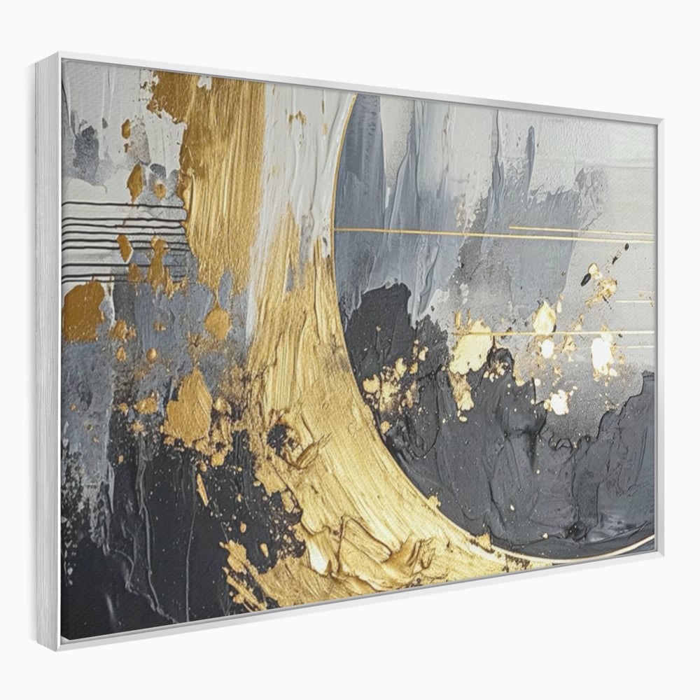 Tablou Canvas Premium, LuxCanva® C1305, Tacere turnata in aur, Geometrie, Culori, Abstract, Auriu, Valuri, Minimalism, Design, Curgere, Miscare, Interior, Expozitie, Arta, Birou, Living, Dormitor