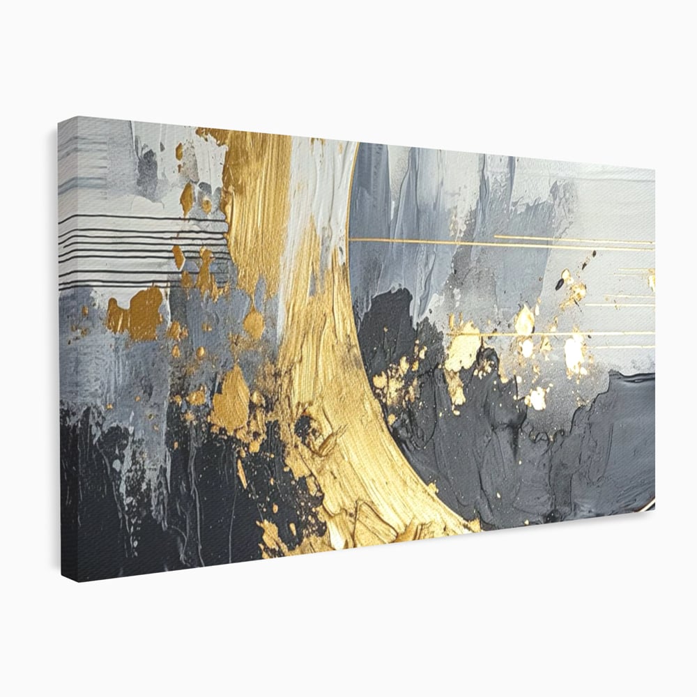 Tablou Canvas Premium, LuxCanva® C1305, Tacere turnata in aur, Geometrie, Culori, Abstract, Auriu, Valuri, Minimalism, Design, Curgere, Miscare, Interior, Expozitie, Arta, Birou, Living, Dormitor