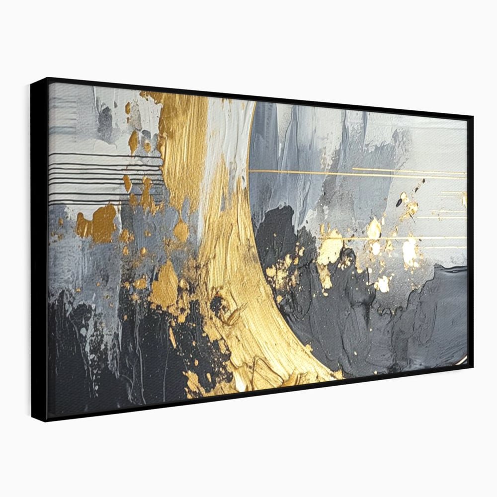 Tablou Canvas Premium, LuxCanva® C1305, Tacere turnata in aur, Geometrie, Culori, Abstract, Auriu, Valuri, Minimalism, Design, Curgere, Miscare, Interior, Expozitie, Arta, Birou, Living, Dormitor