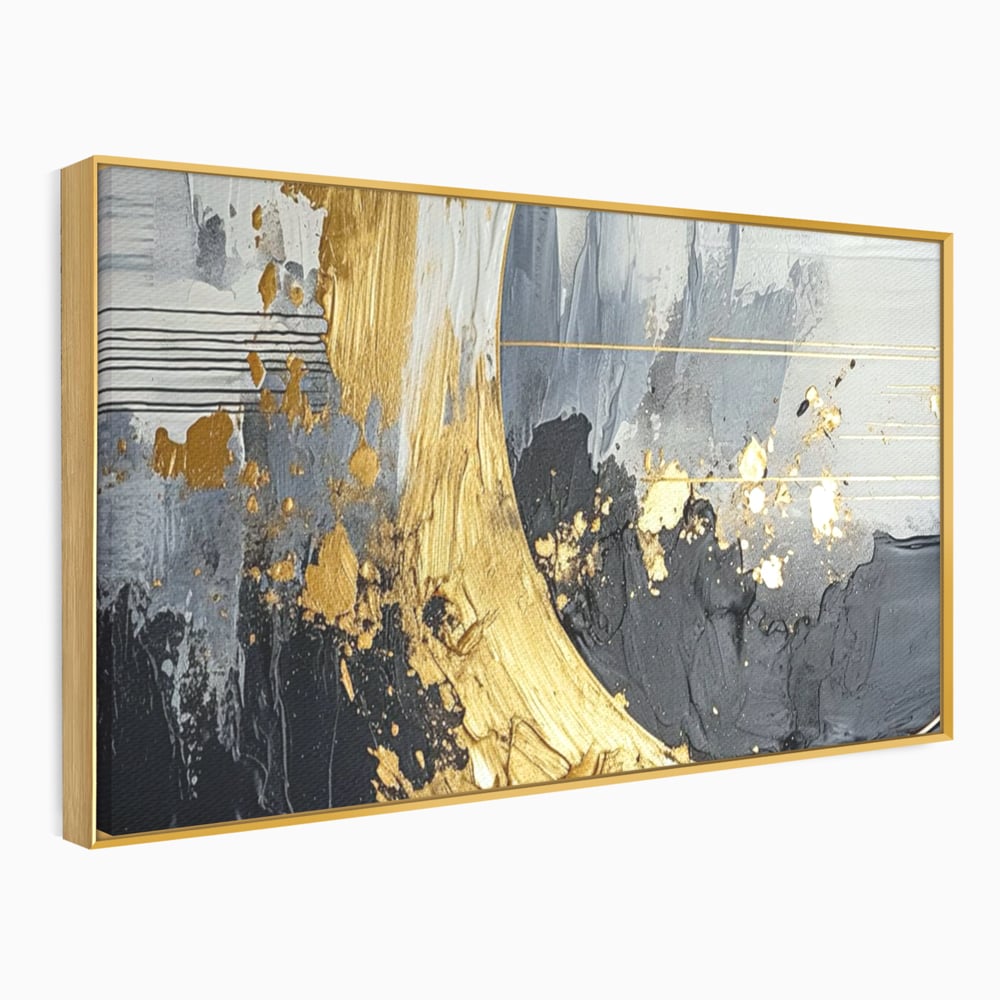 Tablou Canvas Premium, LuxCanva® C1305, Tacere turnata in aur, Geometrie, Culori, Abstract, Auriu, Valuri, Minimalism, Design, Curgere, Miscare, Interior, Expozitie, Arta, Birou, Living, Dormitor