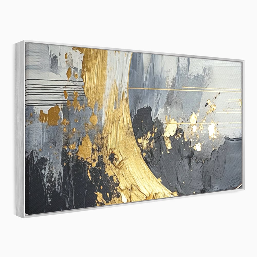 Tablou Canvas Premium, LuxCanva® C1305, Tacere turnata in aur, Geometrie, Culori, Abstract, Auriu, Valuri, Minimalism, Design, Curgere, Miscare, Interior, Expozitie, Arta, Birou, Living, Dormitor
