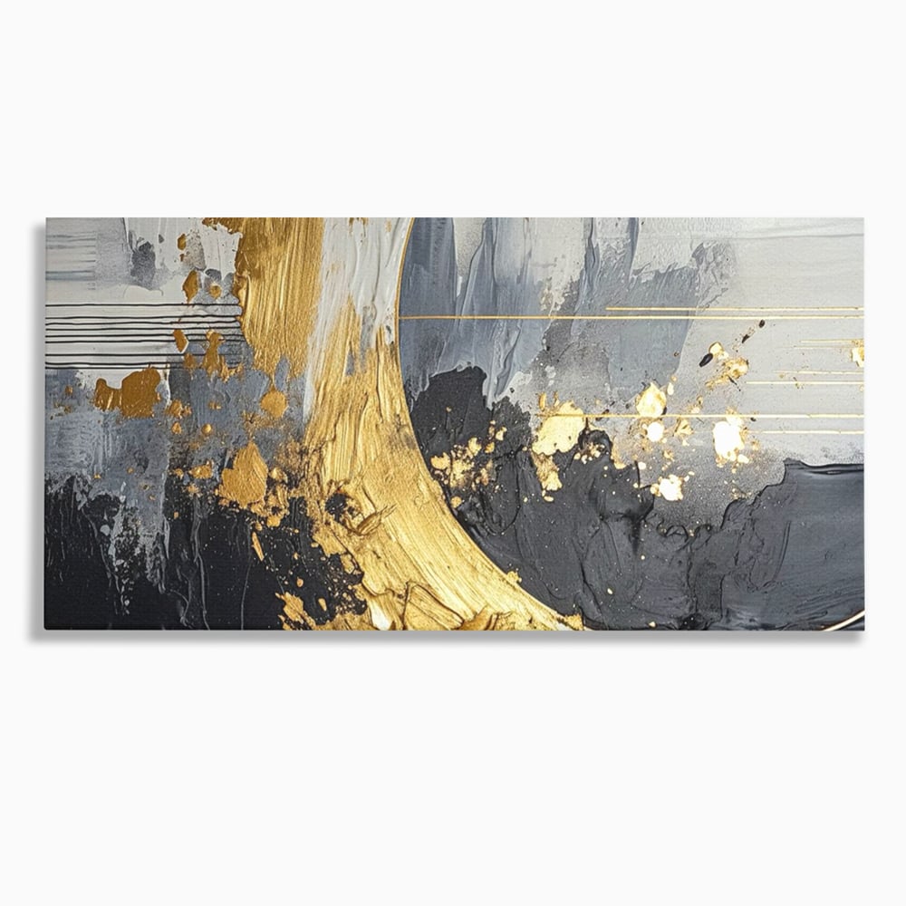 Tablou Canvas Premium, LuxCanva® C1305, Tacere turnata in aur, Geometrie, Culori, Abstract, Auriu, Valuri, Minimalism, Design, Curgere, Miscare, Interior, Expozitie, Arta, Birou, Living, Dormitor