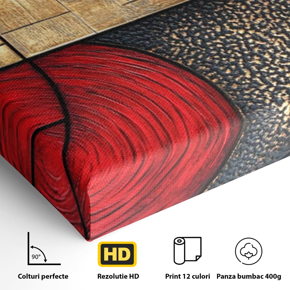 Tablou Canvas Premium, LuxCanva® C1306, Ordinea pasiunii, Geometrie, Culori, Abstract, Auriu, Rosu, Negru, Minimalism, Design, Cerc, Labirint, Dorinta, Expozitie, Arta, Birou, Living, Dormitor