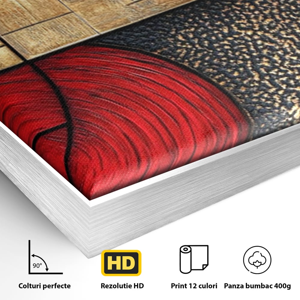 Tablou Canvas Premium, LuxCanva® C1306, Ordinea pasiunii, Geometrie, Culori, Abstract, Auriu, Rosu, Negru, Minimalism, Design, Cerc, Labirint, Dorinta, Expozitie, Arta, Birou, Living, Dormitor