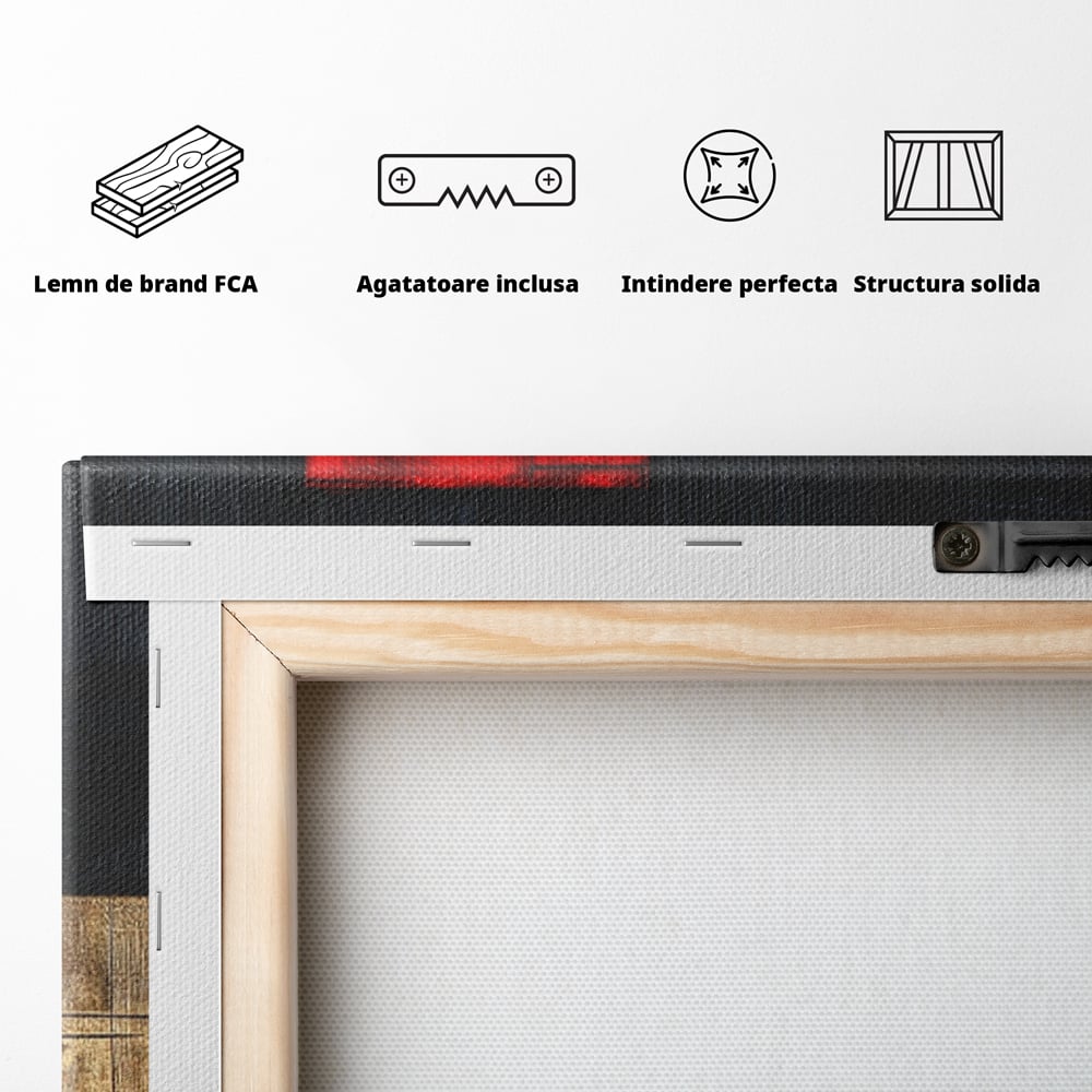 Tablou Canvas Premium, LuxCanva® C1306, Ordinea pasiunii, Geometrie, Culori, Abstract, Auriu, Rosu, Negru, Minimalism, Design, Cerc, Labirint, Dorinta, Expozitie, Arta, Birou, Living, Dormitor
