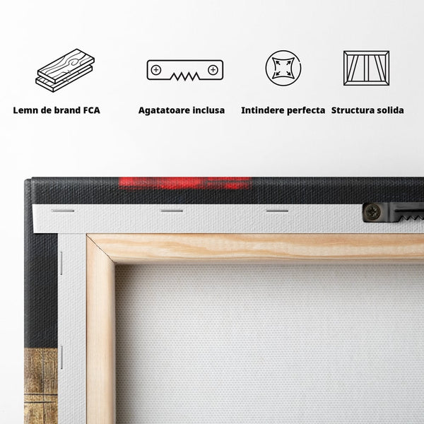 Tablou Canvas Premium, LuxCanva® C1306, Ordinea pasiunii, Geometrie, Culori, Abstract, Auriu, Rosu, Negru, Minimalism, Design, Cerc, Labirint, Dorinta, Expozitie, Arta, Birou, Living, Dormitor