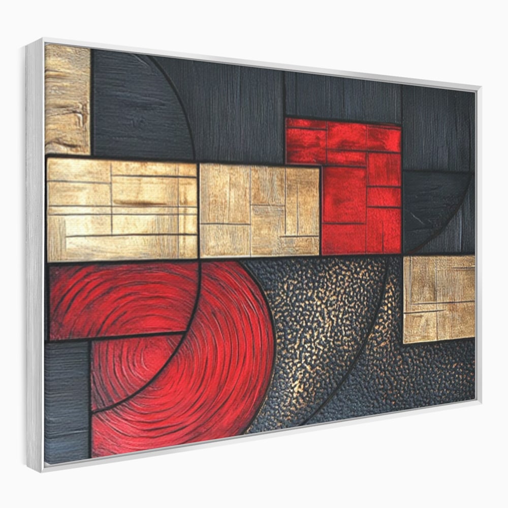 Tablou Canvas Premium, LuxCanva® C1306, Ordinea pasiunii, Geometrie, Culori, Abstract, Auriu, Rosu, Negru, Minimalism, Design, Cerc, Labirint, Dorinta, Expozitie, Arta, Birou, Living, Dormitor