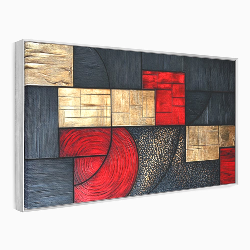 Tablou Canvas Premium, LuxCanva® C1306, Ordinea pasiunii, Geometrie, Culori, Abstract, Auriu, Rosu, Negru, Minimalism, Design, Cerc, Labirint, Dorinta, Expozitie, Arta, Birou, Living, Dormitor