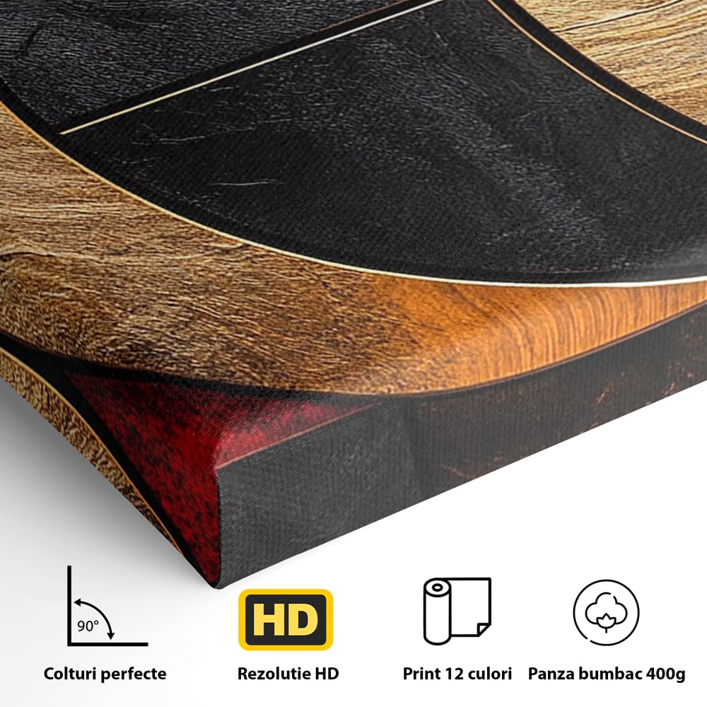 Tablou Canvas Premium, LuxCanva® C1307, Aurul Noptii, Geometrie, Culori, Abstract, Auriu, Cerc, Arc, Linii, Rosu, Asimetrie, Colectie, Galerie, Expresiv, Premium, Visare, Birou, Living, Dormitor