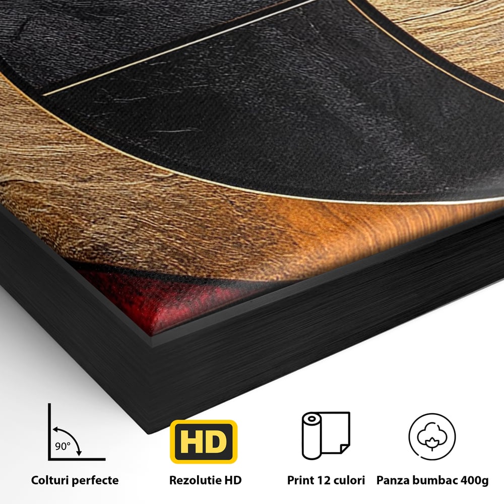 Tablou Canvas Premium, LuxCanva® C1307, Aurul Noptii, Geometrie, Culori, Abstract, Auriu, Cerc, Arc, Linii, Rosu, Asimetrie, Colectie, Galerie, Expresiv, Premium, Visare, Birou, Living, Dormitor