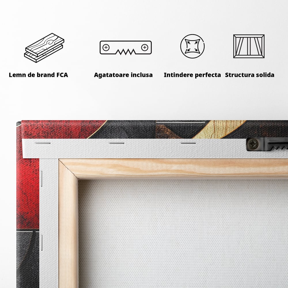 Tablou Canvas Premium, LuxCanva® C1307, Aurul Noptii, Geometrie, Culori, Abstract, Auriu, Cerc, Arc, Linii, Rosu, Asimetrie, Colectie, Galerie, Expresiv, Premium, Visare, Birou, Living, Dormitor