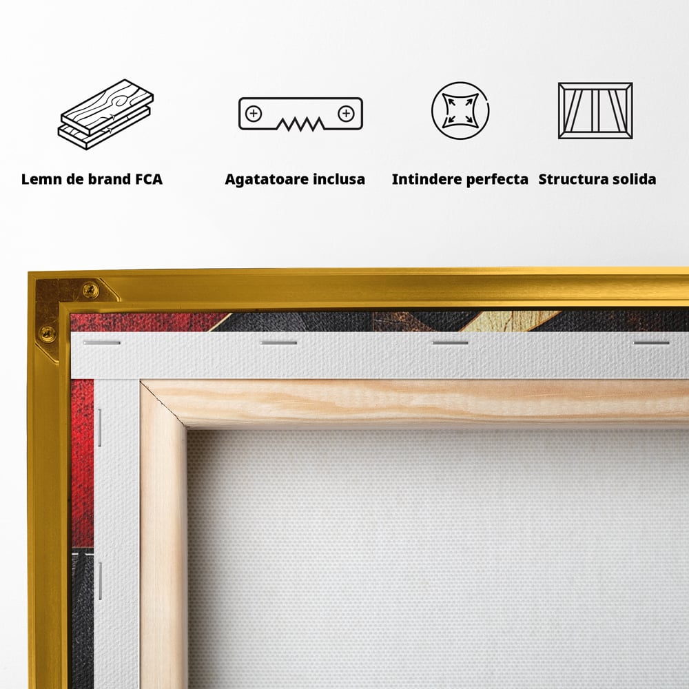 Tablou Canvas Premium, LuxCanva® C1307, Aurul Noptii, Geometrie, Culori, Abstract, Auriu, Cerc, Arc, Linii, Rosu, Asimetrie, Colectie, Galerie, Expresiv, Premium, Visare, Birou, Living, Dormitor