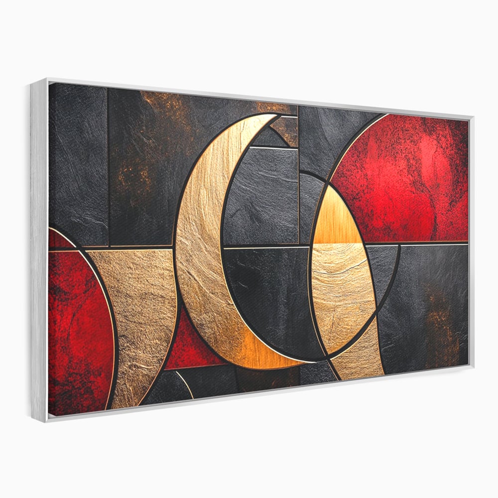 Tablou Canvas Premium, LuxCanva® C1307, Aurul Noptii, Geometrie, Culori, Abstract, Auriu, Cerc, Arc, Linii, Rosu, Asimetrie, Colectie, Galerie, Expresiv, Premium, Visare, Birou, Living, Dormitor