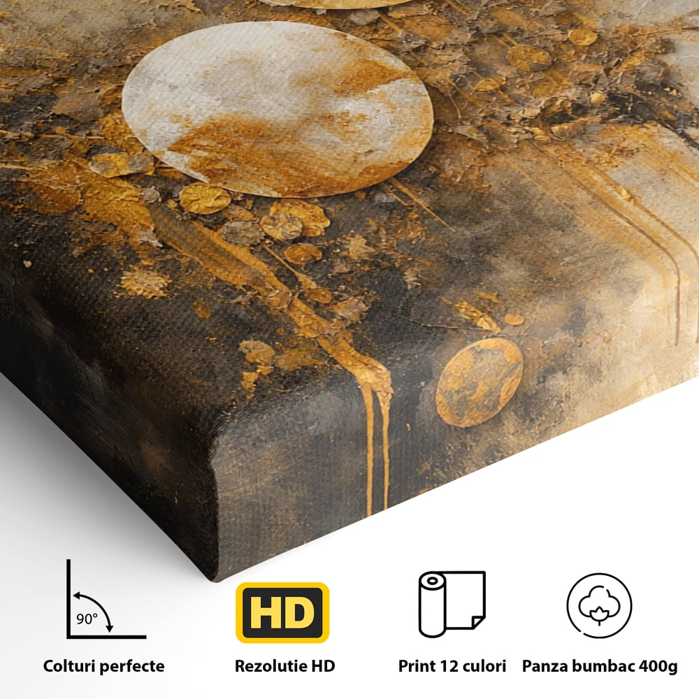 Tablou Canvas Premium, LuxCanva® C1309, Ordinea Nevazuta, Geometrie, Culori, Abstract, Auriu, Cosmos, Materie, Spiritualitate, Sacru, Lumina, Energie, Circular, Compozitie, Birou, Living, Dormitor