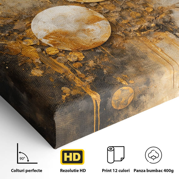 Tablou Canvas Premium, LuxCanva® C1309, Ordinea Nevazuta, Geometrie, Culori, Abstract, Auriu, Cosmos, Materie, Spiritualitate, Sacru, Lumina, Energie, Circular, Compozitie, Birou, Living, Dormitor