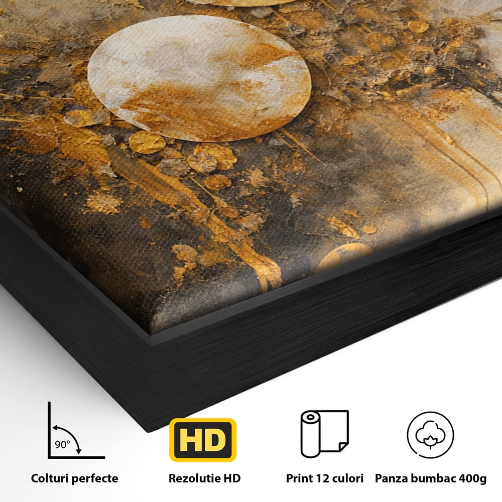 Tablou Canvas Premium, LuxCanva® C1309, Ordinea Nevazuta, Geometrie, Culori, Abstract, Auriu, Cosmos, Materie, Spiritualitate, Sacru, Lumina, Energie, Circular, Compozitie, Birou, Living, Dormitor