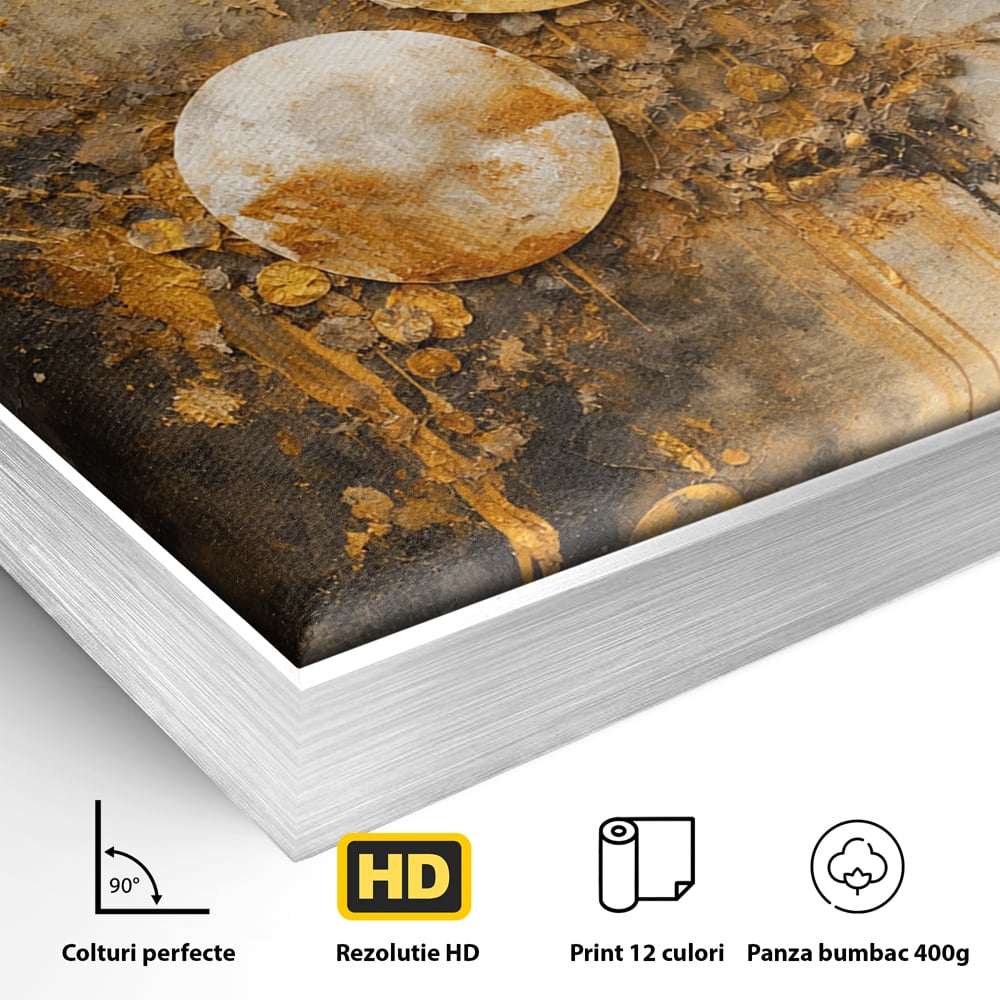 Tablou Canvas Premium, LuxCanva® C1309, Ordinea Nevazuta, Geometrie, Culori, Abstract, Auriu, Cosmos, Materie, Spiritualitate, Sacru, Lumina, Energie, Circular, Compozitie, Birou, Living, Dormitor