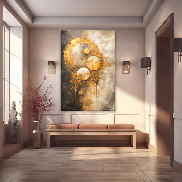 Tablou Canvas Premium, LuxCanva® C1309, Ordinea Nevazuta, Geometrie, Culori, Abstract, Auriu, Cosmos, Materie, Spiritualitate, Sacru, Lumina, Energie, Circular, Compozitie, Birou, Living, Dormitor