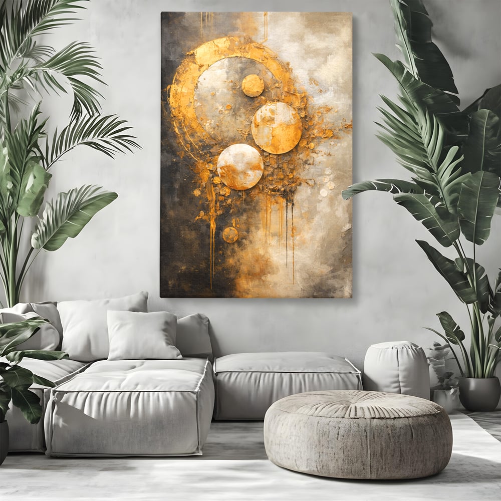 Tablou Canvas Premium, LuxCanva® C1309, Ordinea Nevazuta, Geometrie, Culori, Abstract, Auriu, Cosmos, Materie, Spiritualitate, Sacru, Lumina, Energie, Circular, Compozitie, Birou, Living, Dormitor