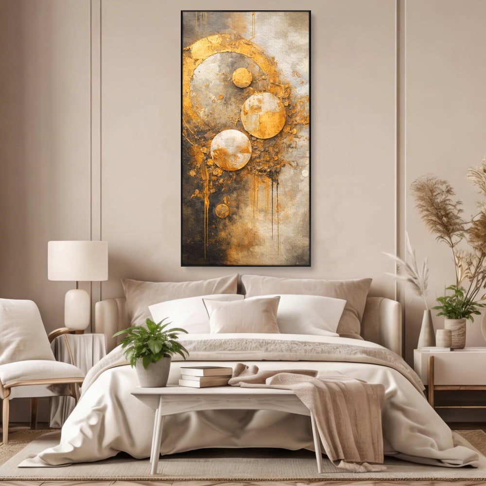 Tablou Canvas Premium, LuxCanva® C1309, Ordinea Nevazuta, Geometrie, Culori, Abstract, Auriu, Cosmos, Materie, Spiritualitate, Sacru, Lumina, Energie, Circular, Compozitie, Birou, Living, Dormitor