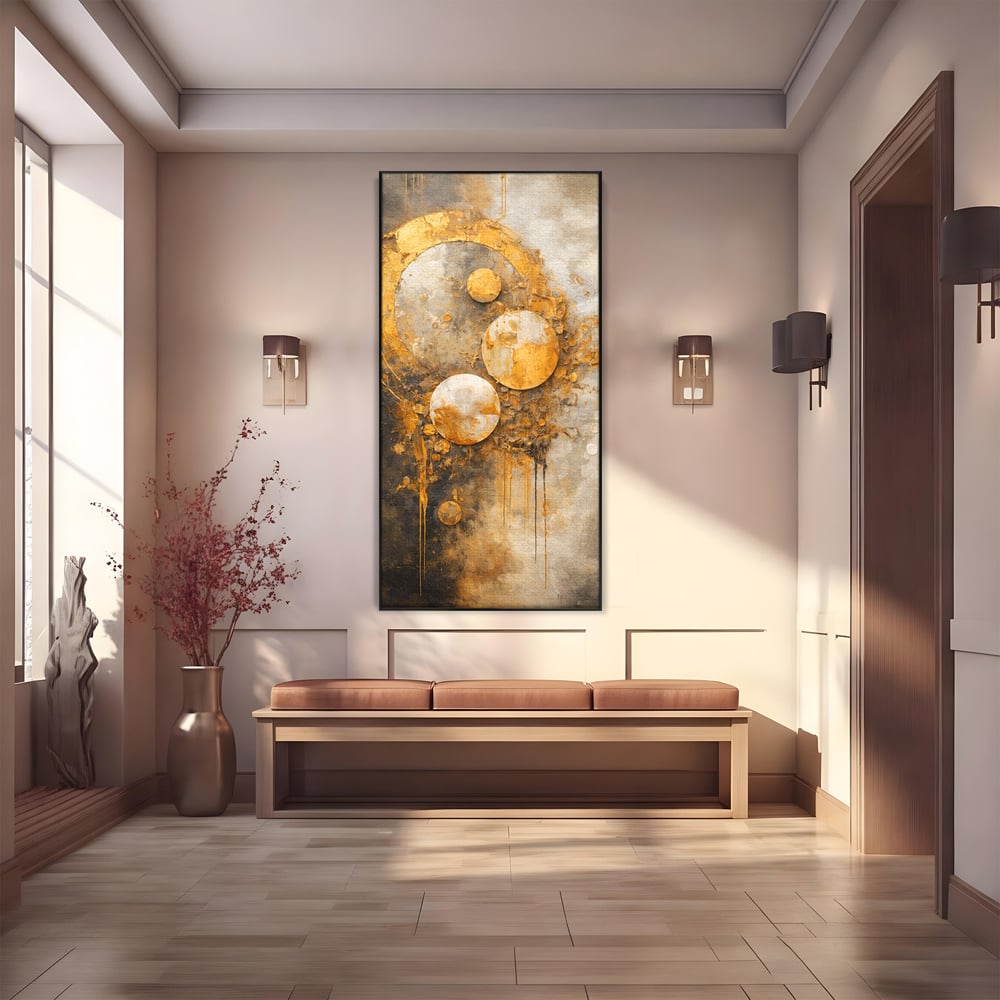 Tablou Canvas Premium, LuxCanva® C1309, Ordinea Nevazuta, Geometrie, Culori, Abstract, Auriu, Cosmos, Materie, Spiritualitate, Sacru, Lumina, Energie, Circular, Compozitie, Birou, Living, Dormitor