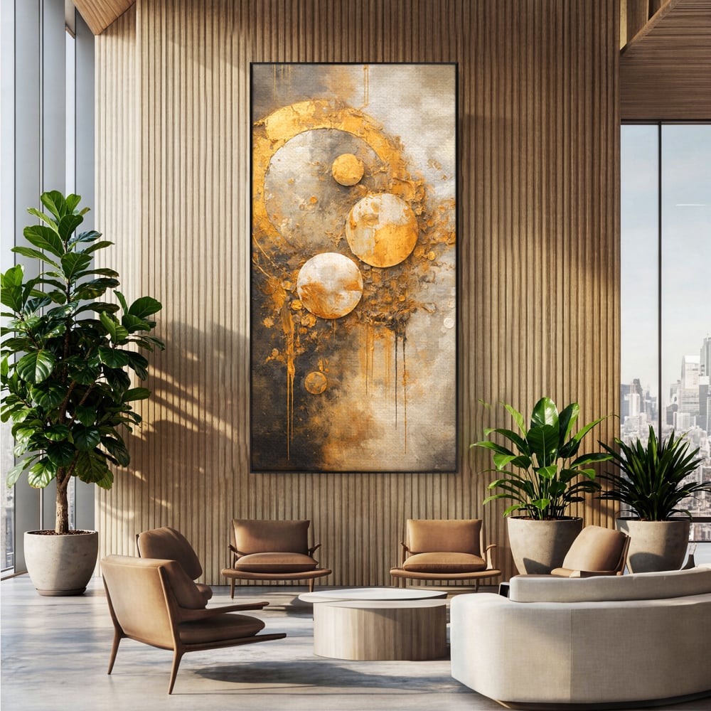 Tablou Canvas Premium, LuxCanva® C1309, Ordinea Nevazuta, Geometrie, Culori, Abstract, Auriu, Cosmos, Materie, Spiritualitate, Sacru, Lumina, Energie, Circular, Compozitie, Birou, Living, Dormitor