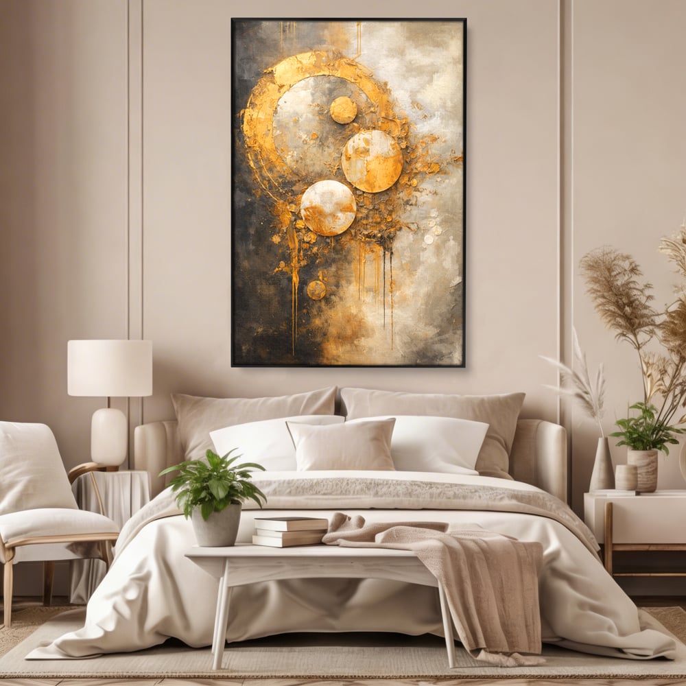 Tablou Canvas Premium, LuxCanva® C1309, Ordinea Nevazuta, Geometrie, Culori, Abstract, Auriu, Cosmos, Materie, Spiritualitate, Sacru, Lumina, Energie, Circular, Compozitie, Birou, Living, Dormitor