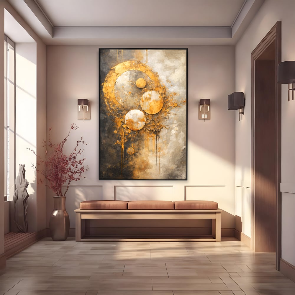 Tablou Canvas Premium, LuxCanva® C1309, Ordinea Nevazuta, Geometrie, Culori, Abstract, Auriu, Cosmos, Materie, Spiritualitate, Sacru, Lumina, Energie, Circular, Compozitie, Birou, Living, Dormitor