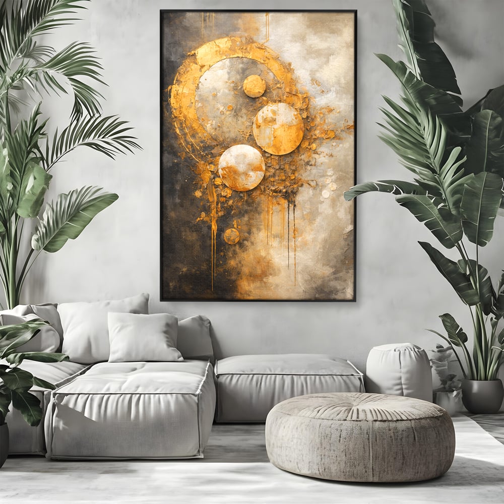 Tablou Canvas Premium, LuxCanva® C1309, Ordinea Nevazuta, Geometrie, Culori, Abstract, Auriu, Cosmos, Materie, Spiritualitate, Sacru, Lumina, Energie, Circular, Compozitie, Birou, Living, Dormitor