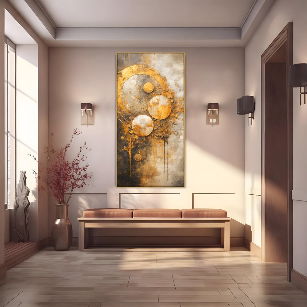 Tablou Canvas Premium, LuxCanva® C1309, Ordinea Nevazuta, Geometrie, Culori, Abstract, Auriu, Cosmos, Materie, Spiritualitate, Sacru, Lumina, Energie, Circular, Compozitie, Birou, Living, Dormitor