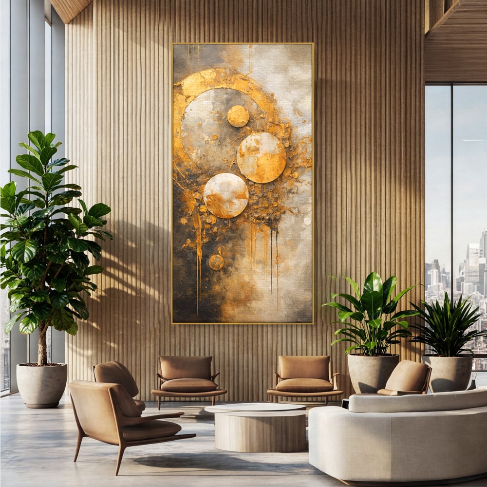 Tablou Canvas Premium, LuxCanva® C1309, Ordinea Nevazuta, Geometrie, Culori, Abstract, Auriu, Cosmos, Materie, Spiritualitate, Sacru, Lumina, Energie, Circular, Compozitie, Birou, Living, Dormitor